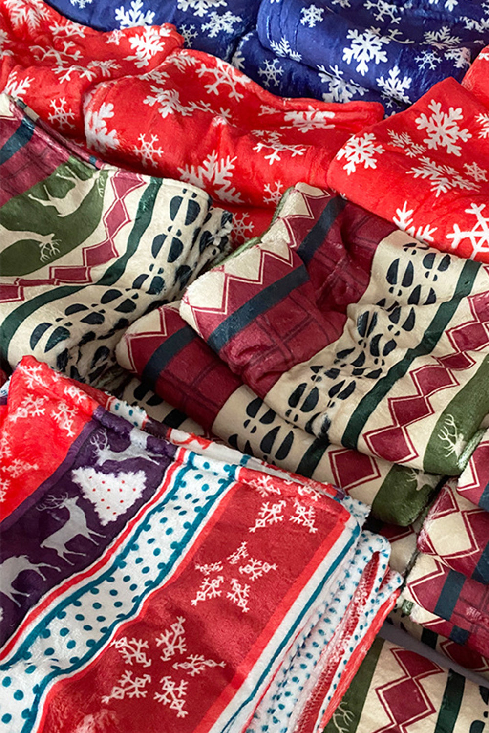Christmas Elk Print Reversible Sherpa Fleece Blanket 130*150cm