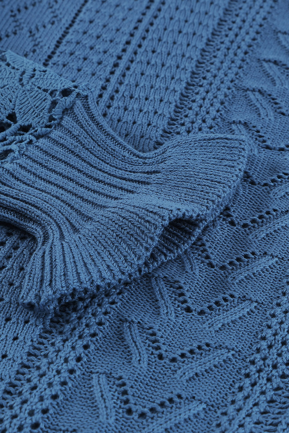Blue Crochet Lace Pointelle Knit Sweater