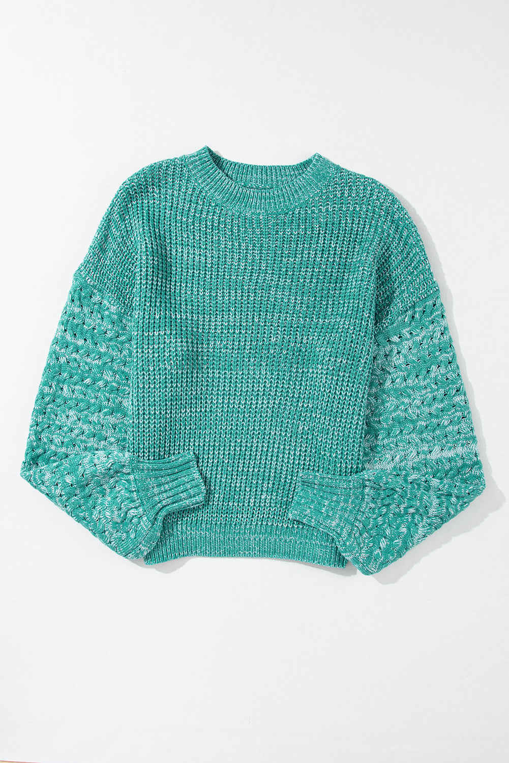 Sea Green Cable Knit Sleeve Drop Shoulder Sweater