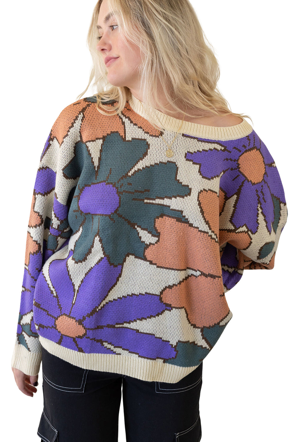 Multicolor Floral Pattern Knitted Sweater