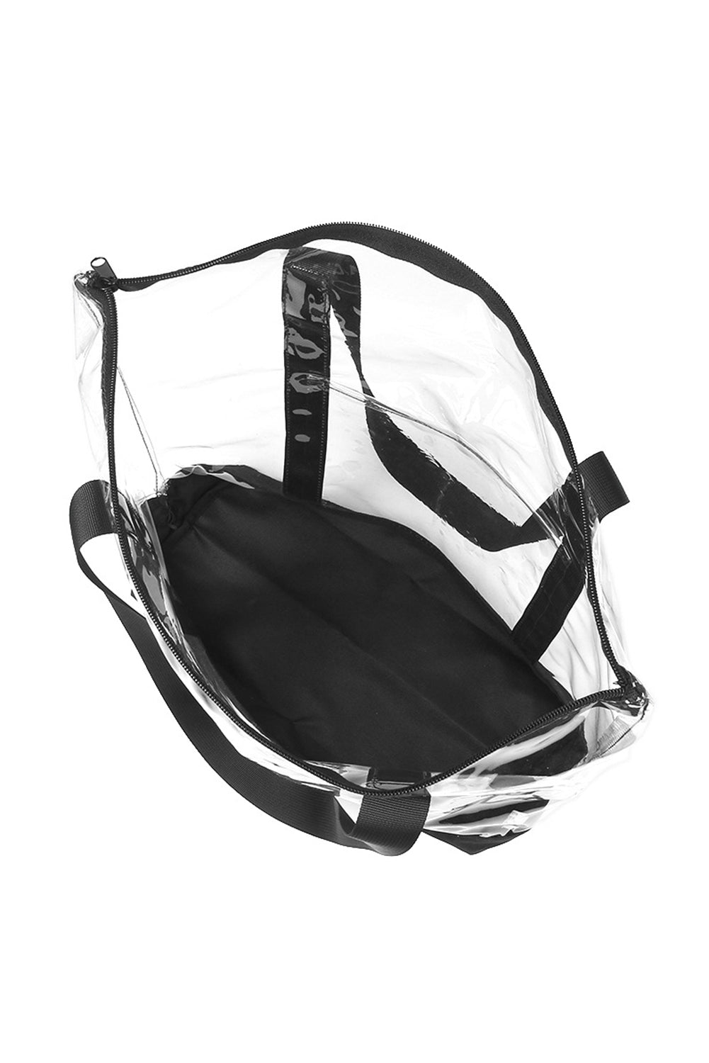 Black Contrast Trim Zipped Clear Tote Bag