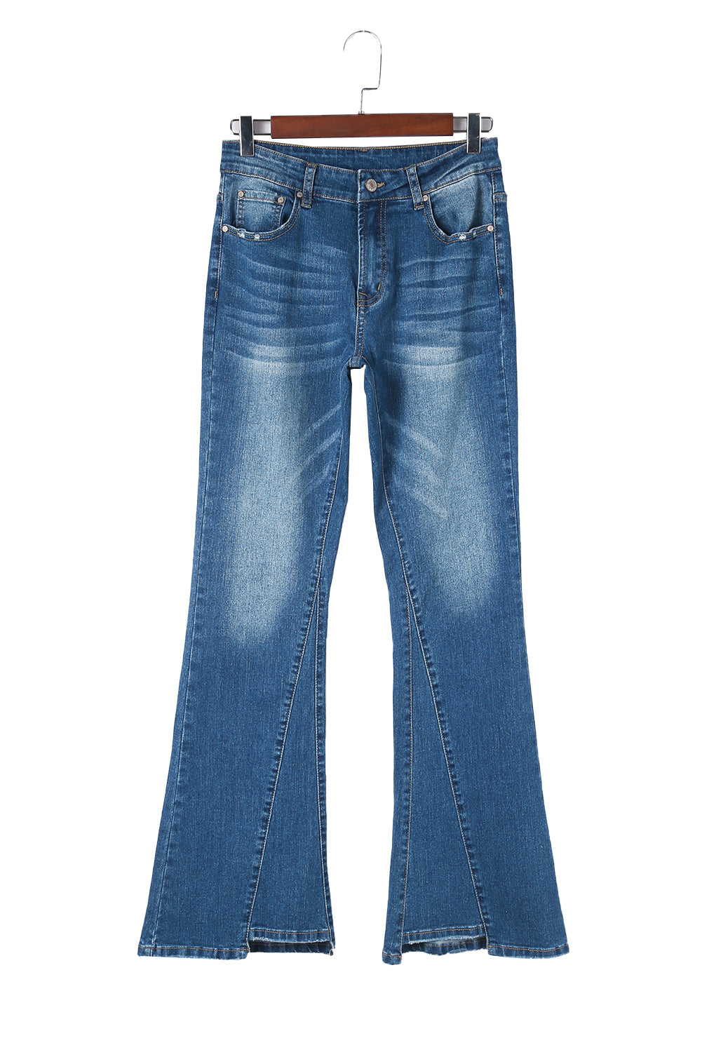Sky Blue Medium Wash High Rise Flare Jeans