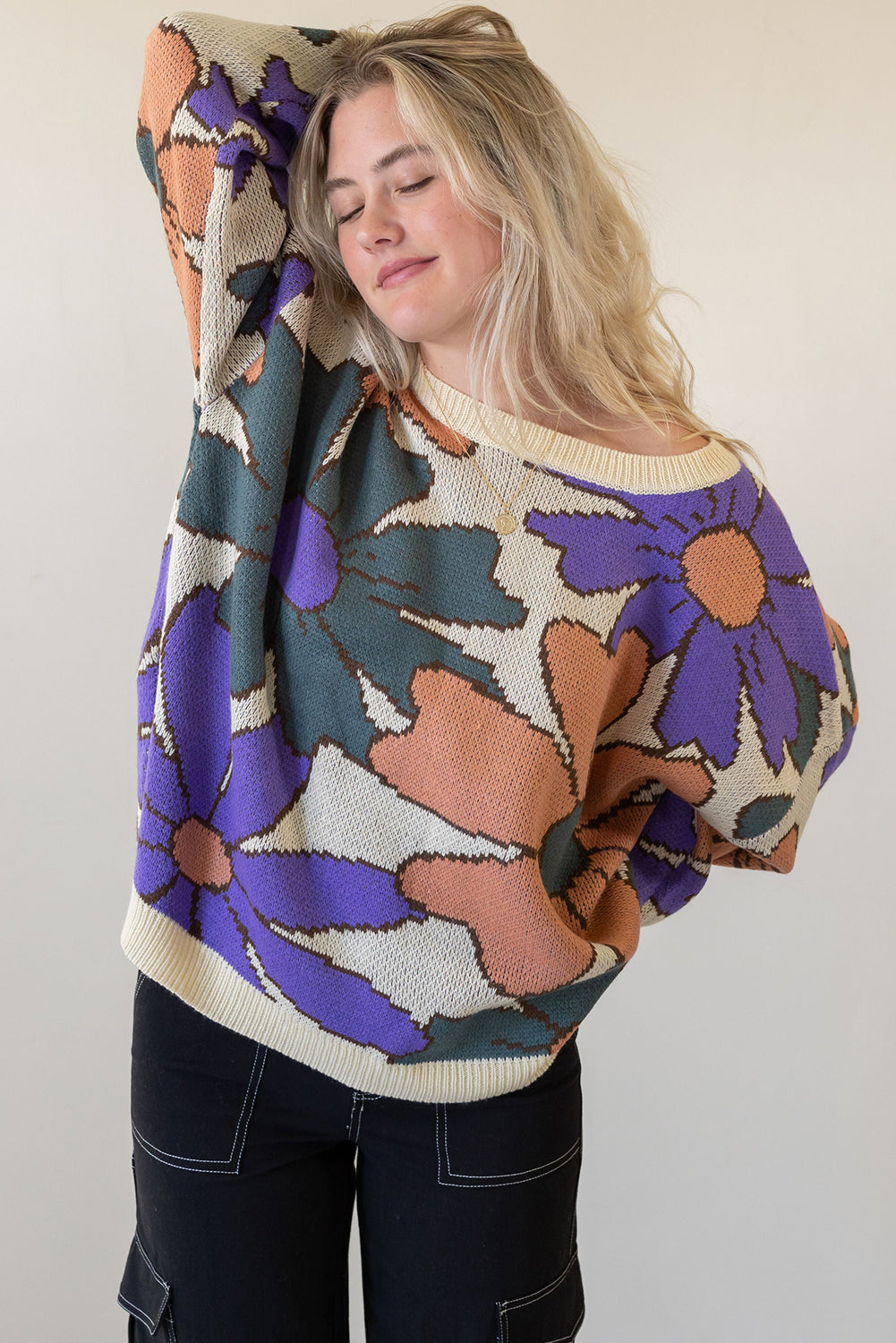 Multicolor Floral Pattern Knitted Sweater
