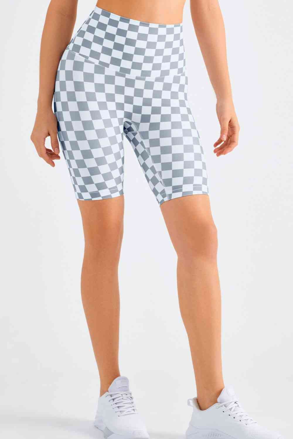 Checkered Wide Waistband Biker Shorts