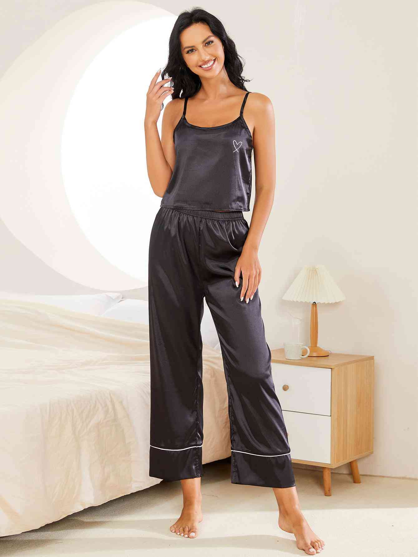 Heart Graphic Cami and Pants Lounge Set