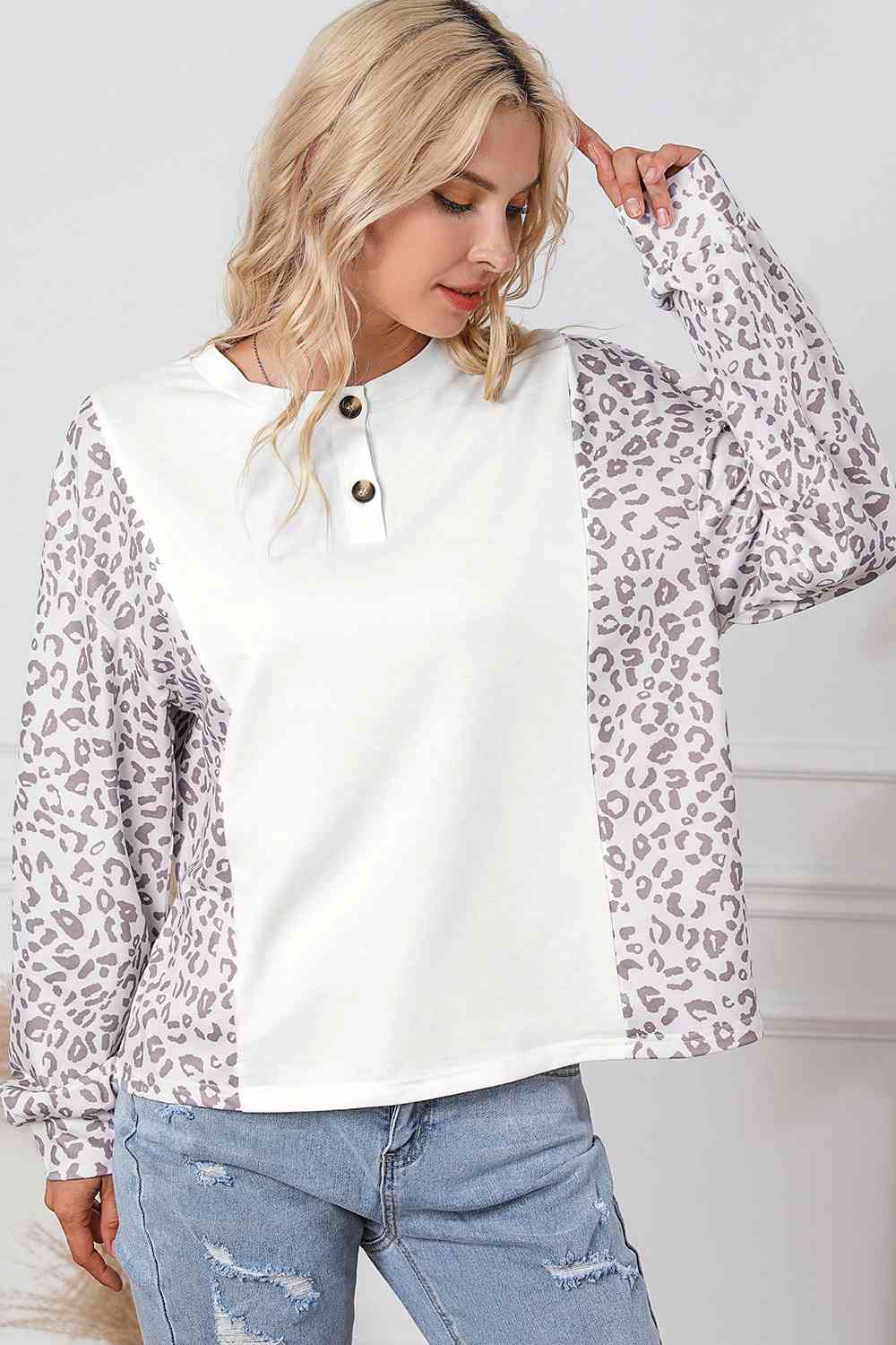 Leopard Round Neck Long Sleeve Top
