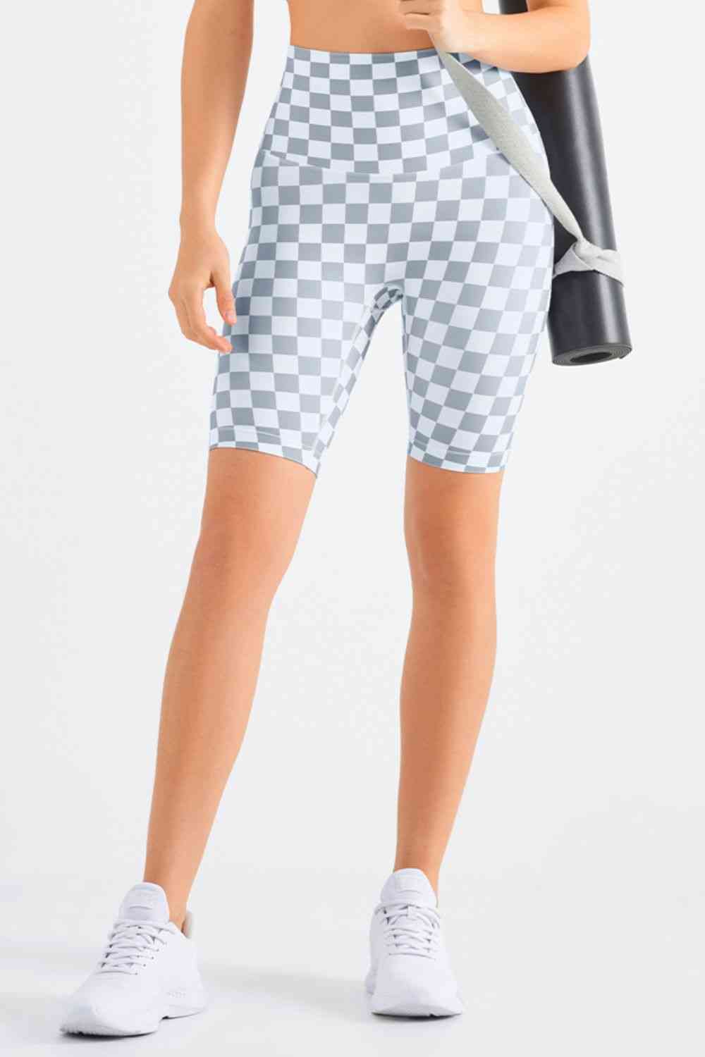 Checkered Wide Waistband Biker Shorts